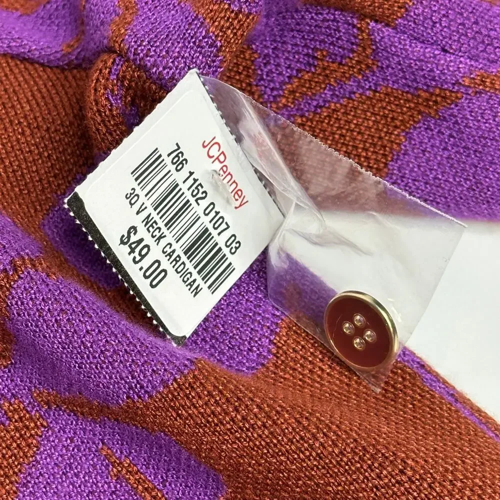 NWT Liz Claiborne Floral V-Neck Button Up Cardigan Sweater Womens Petite Sz PXL
